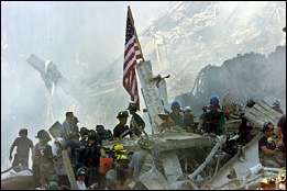 U.S. Flag Posted in Midst of World Trace Centers Rubble Thursday